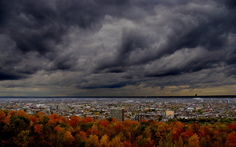 Storm over autumn city