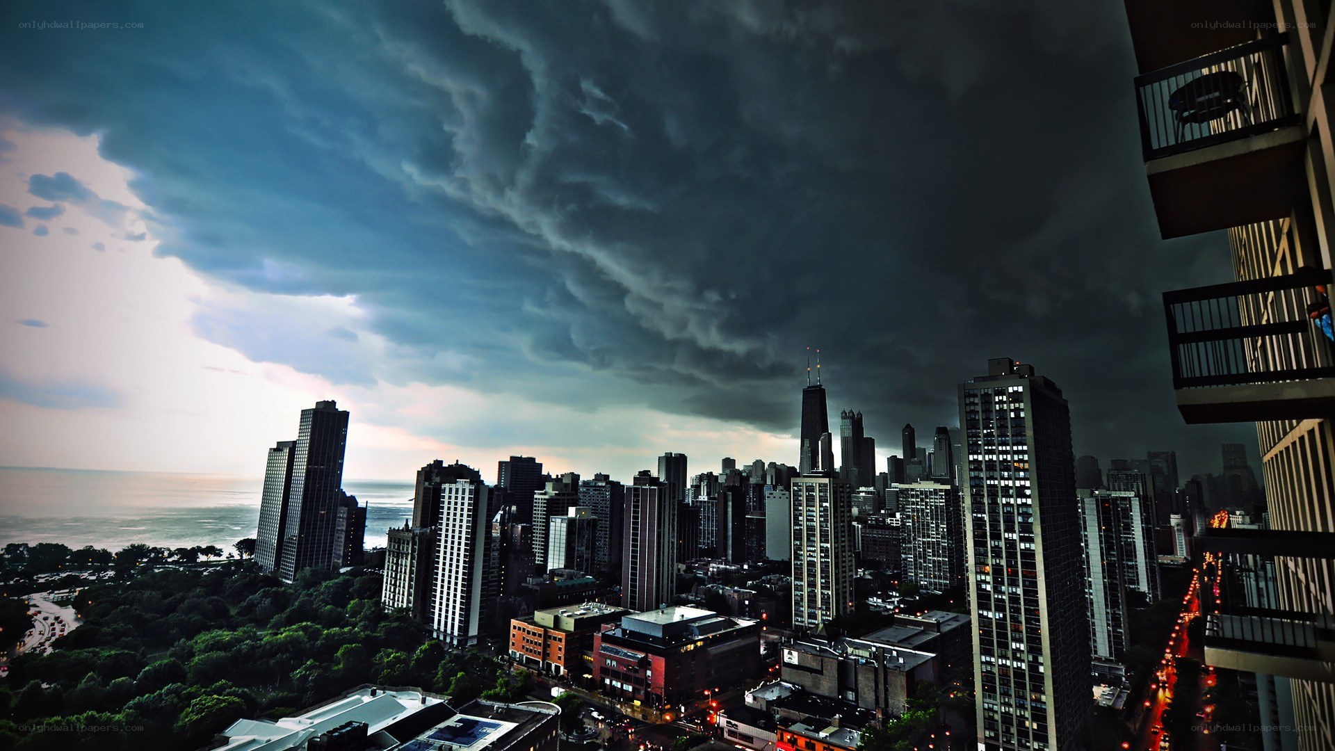Storm over Chicago skyline