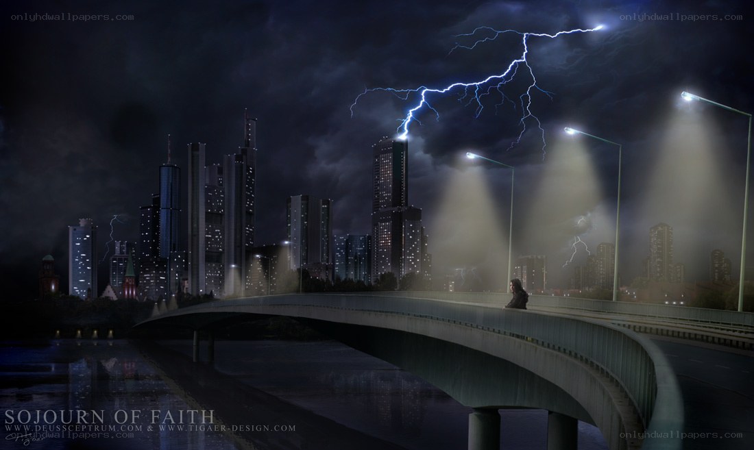 Storm over city bridge
