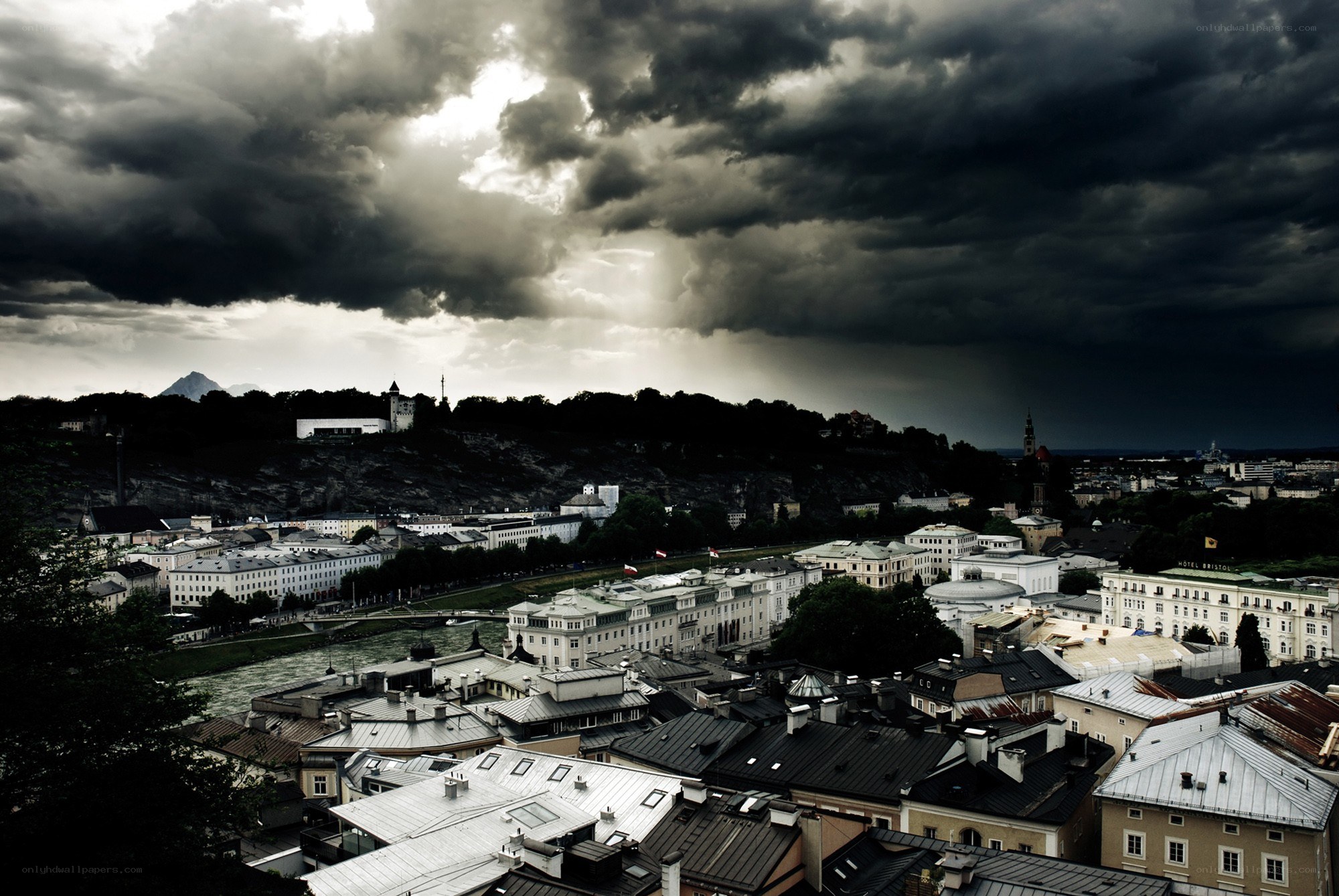 Storm over city rooftops