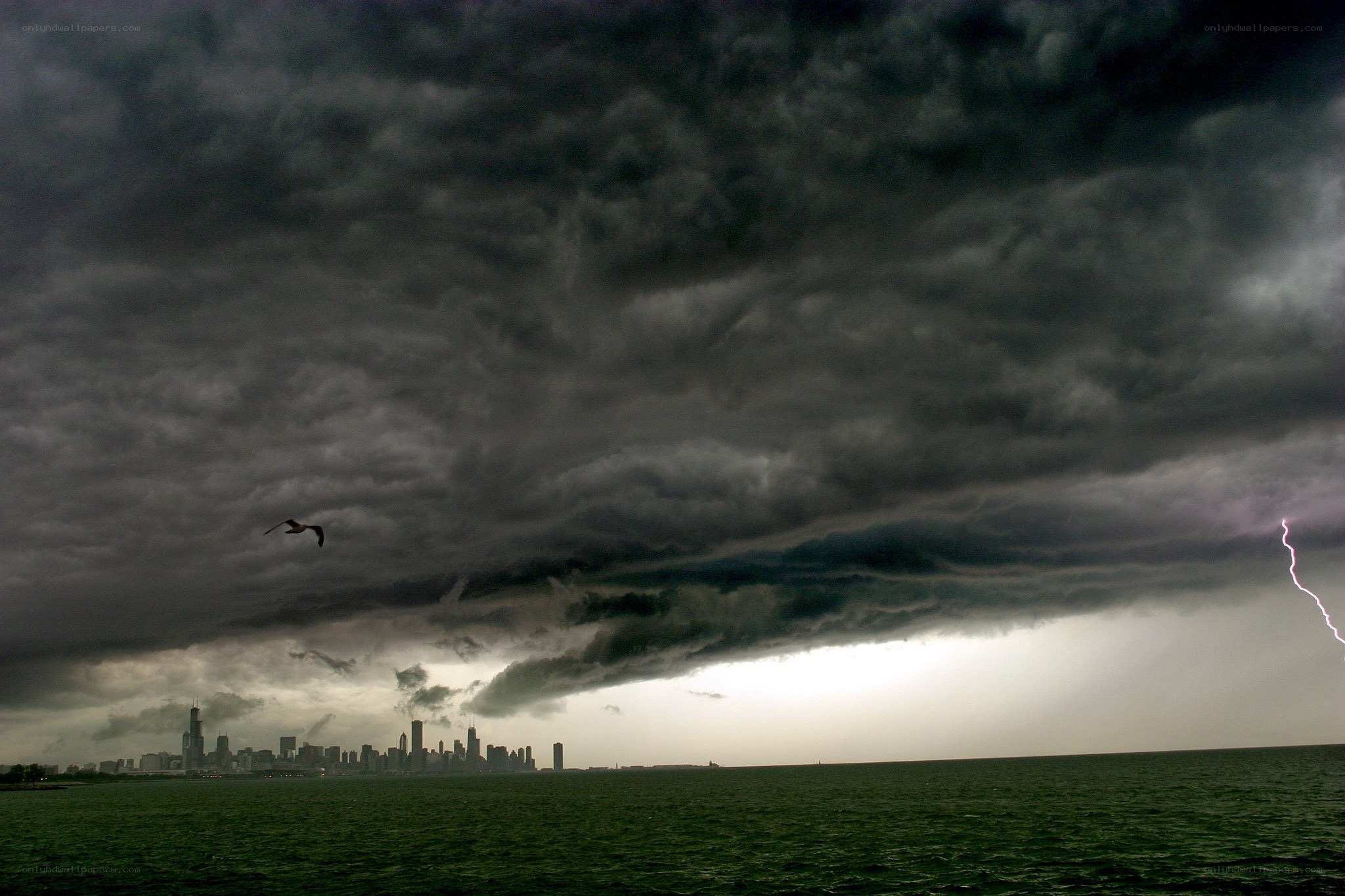 Storm over city skyline