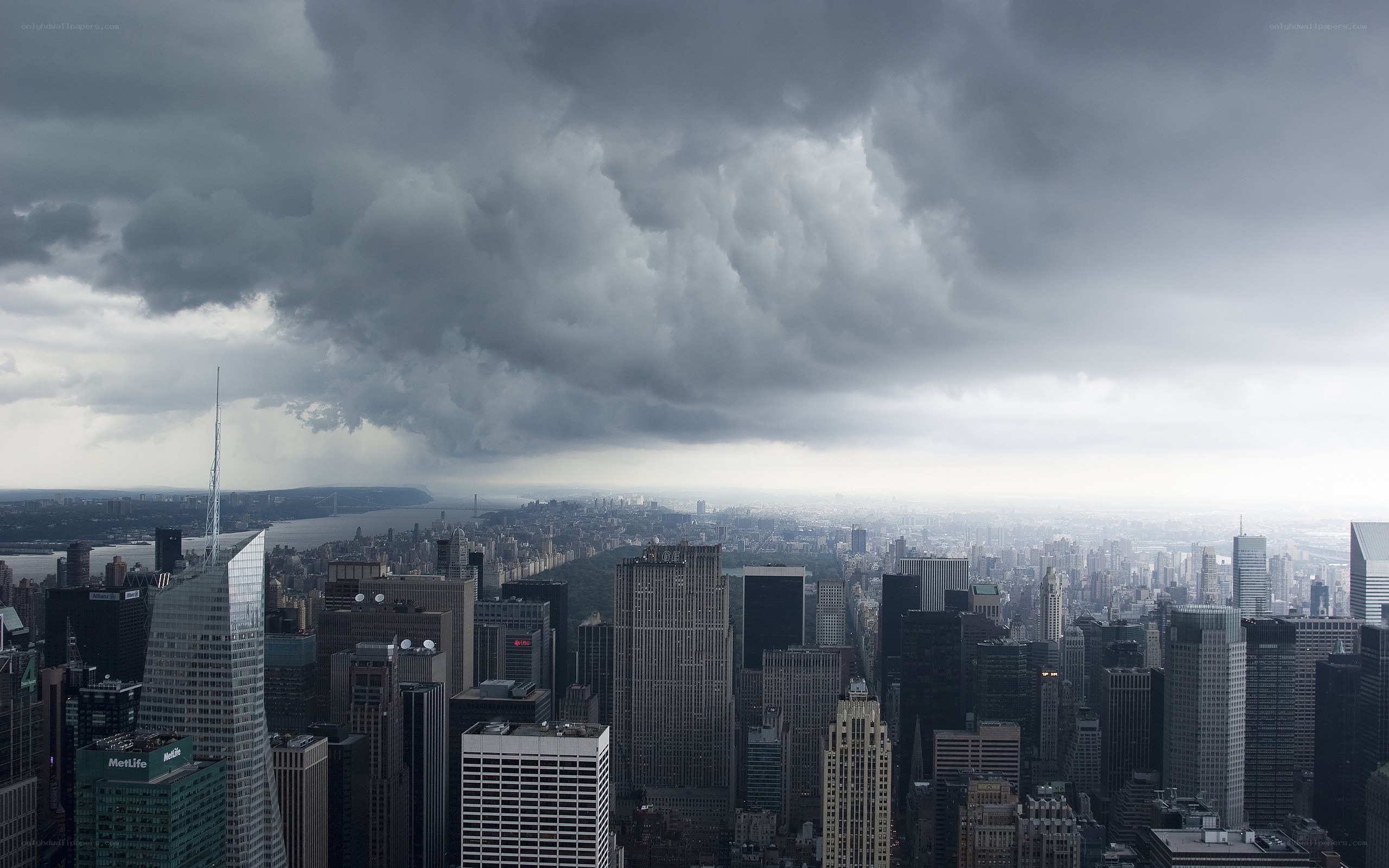 Storm over city skyline