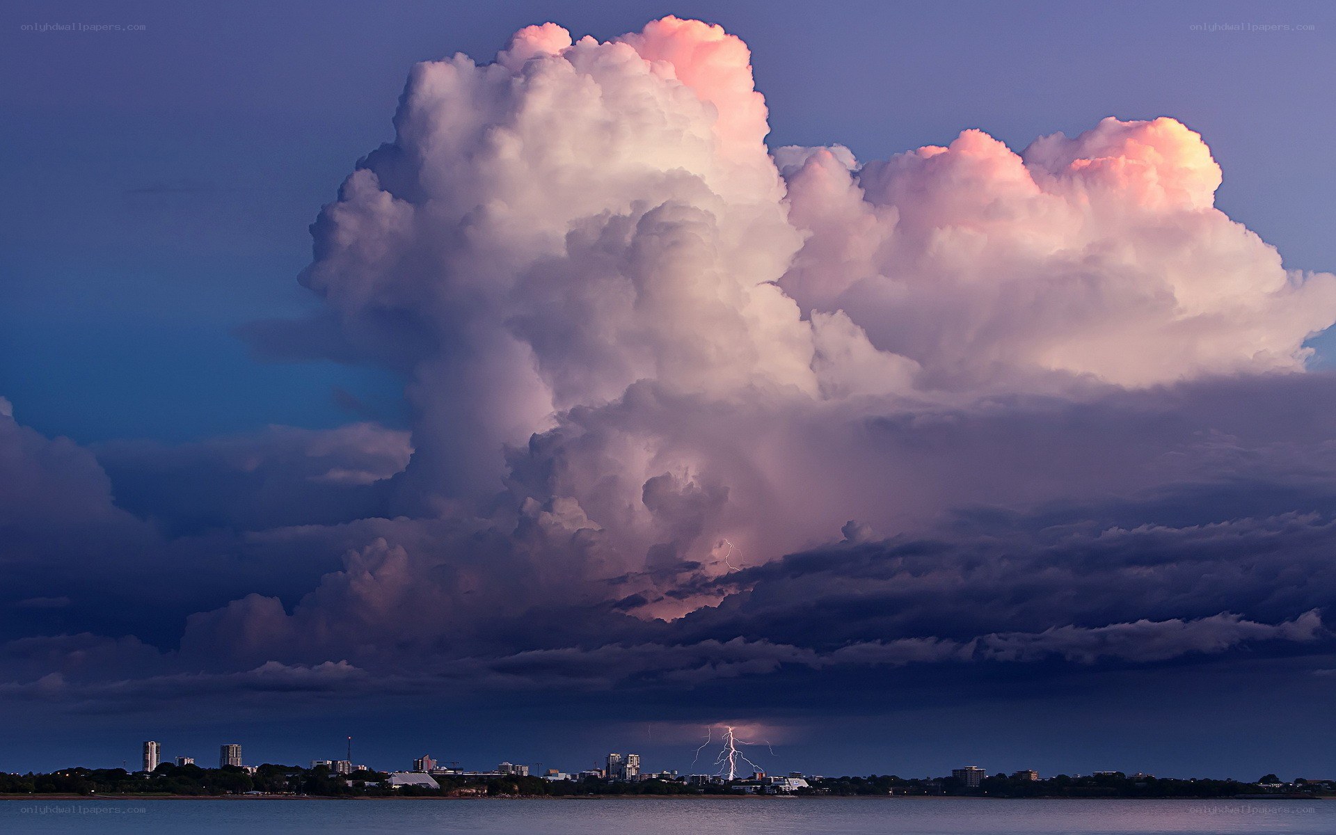 Storm over city skyline