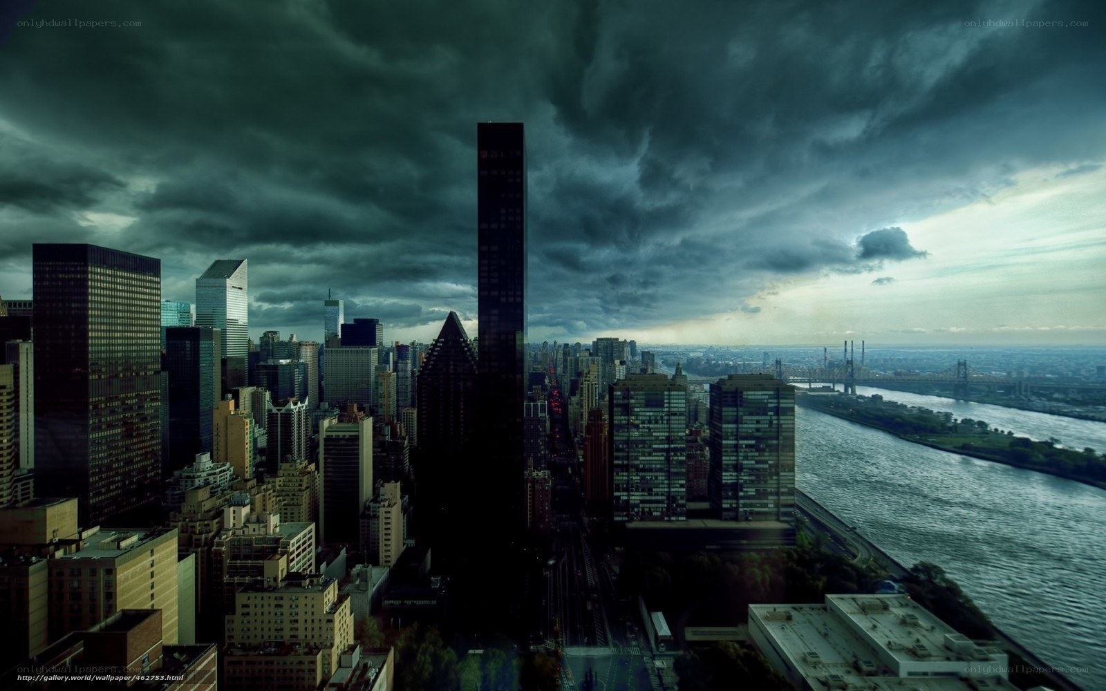 Storm over city skyline