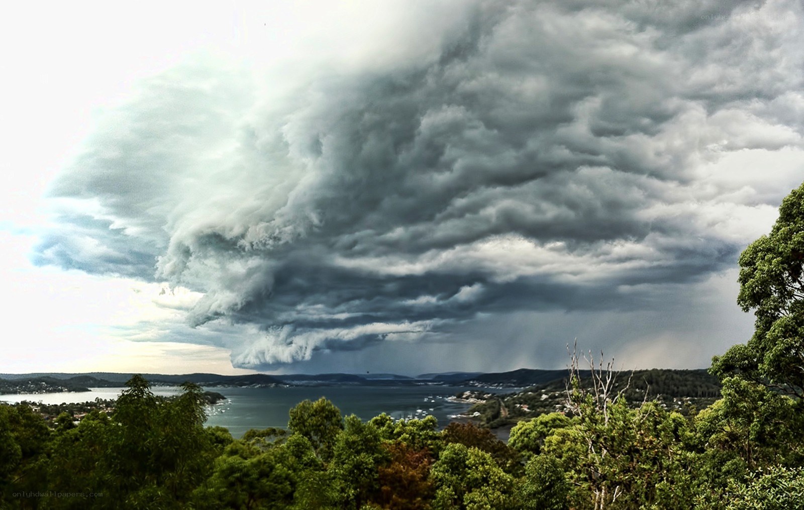 Storm over coastal bay