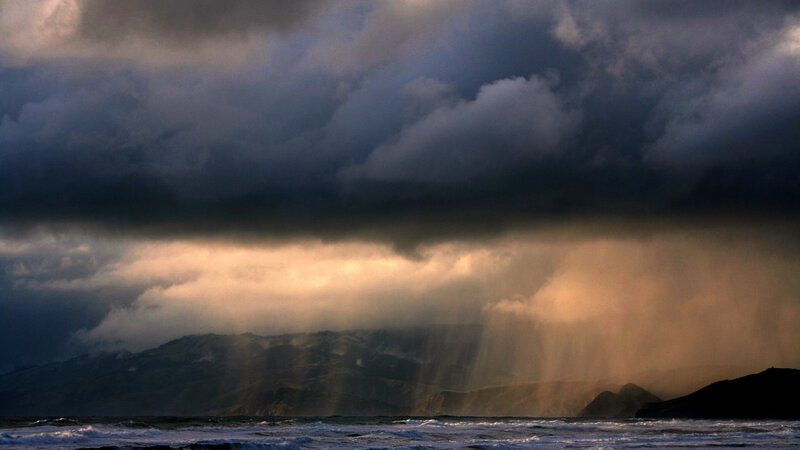 Storm over coastal mountains
