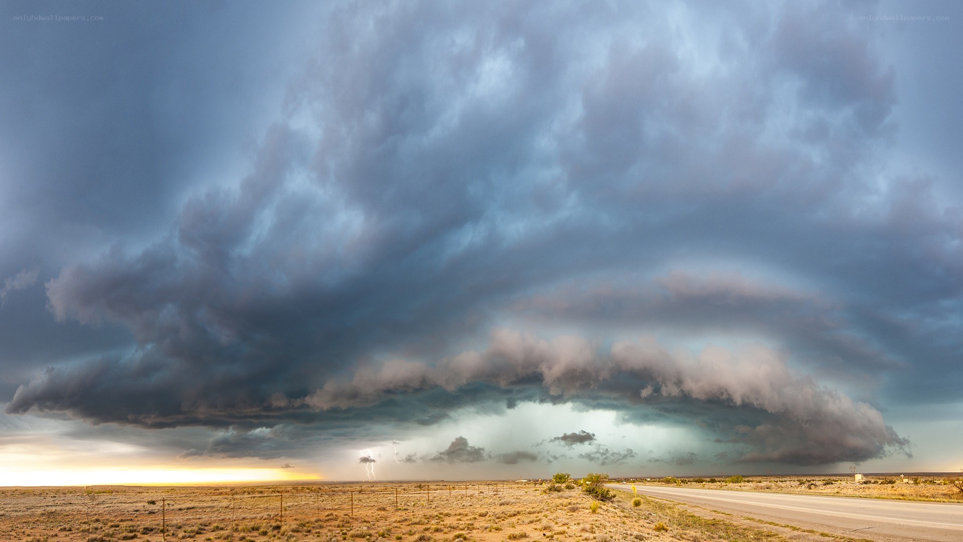 Storm over desert highway