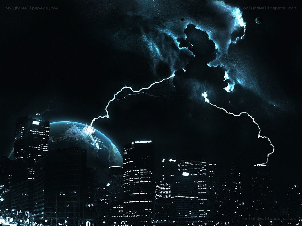 Storm over futuristic city
