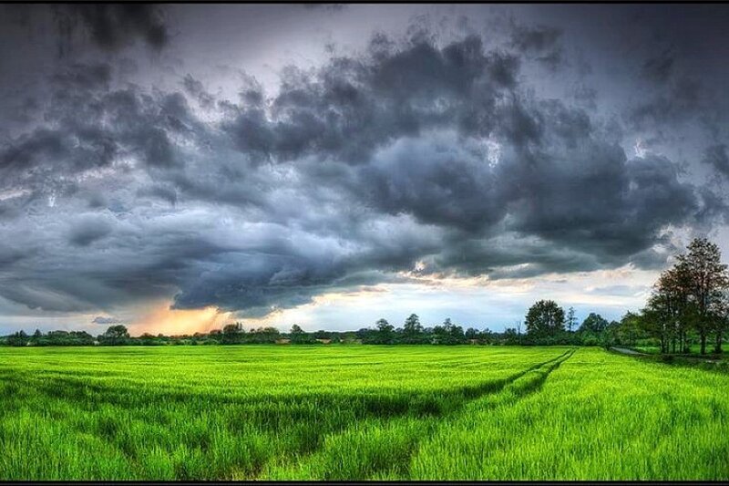 Storm over green field