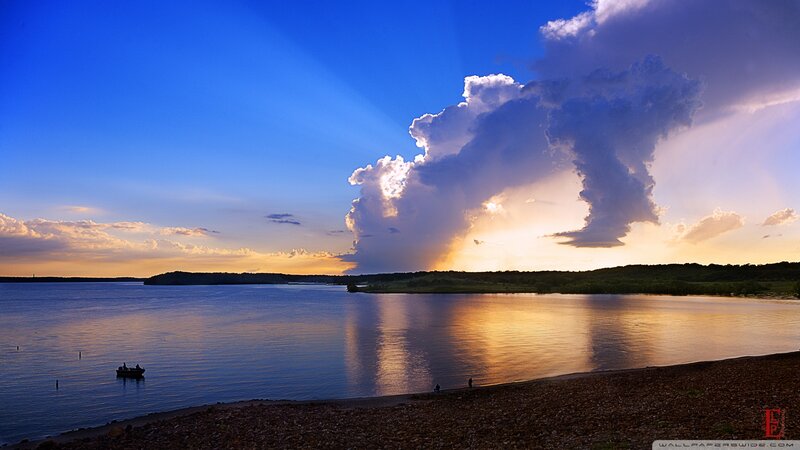 Storm over Lake at Sunset — Blue