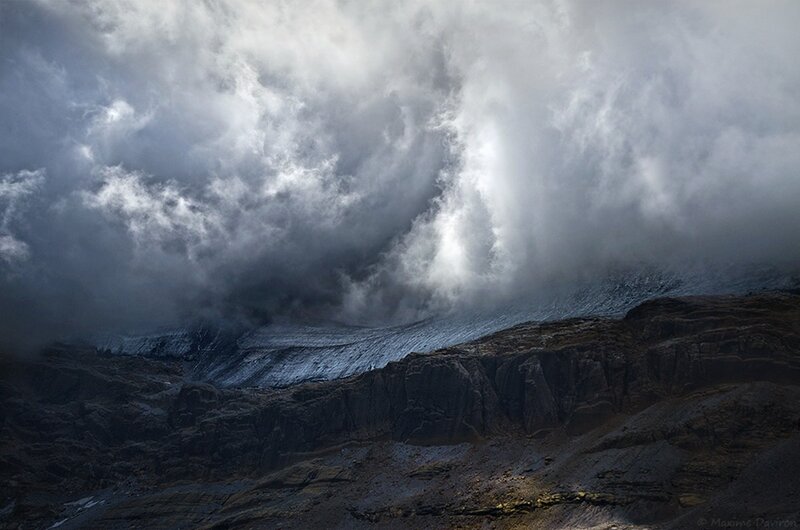 Storm over mountain glacier