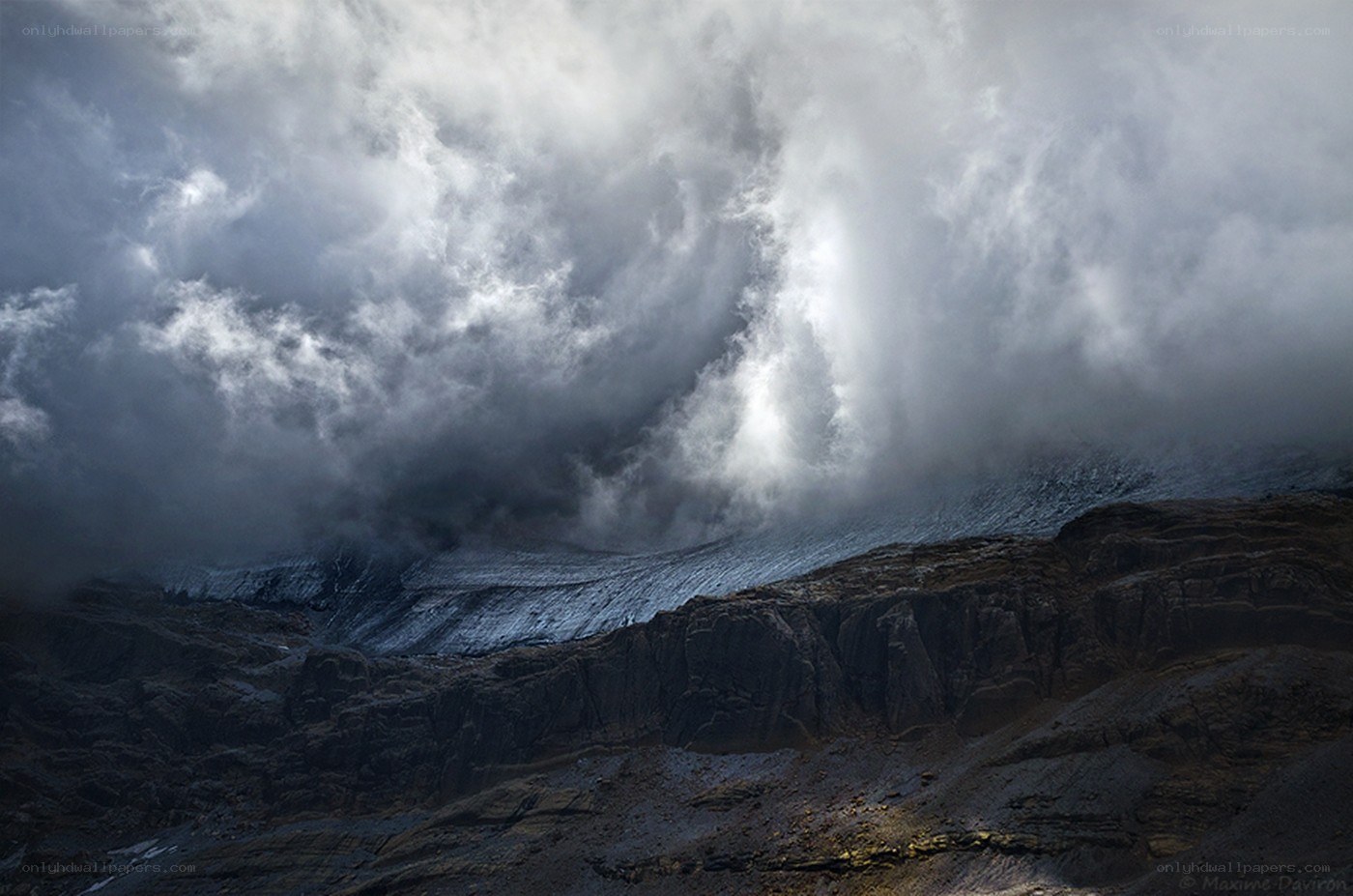 Storm over mountain glacier