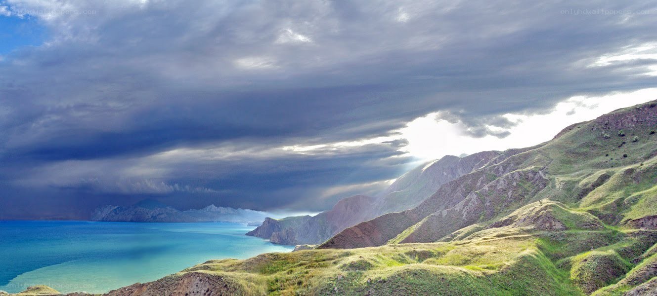 Storm over mountain lake