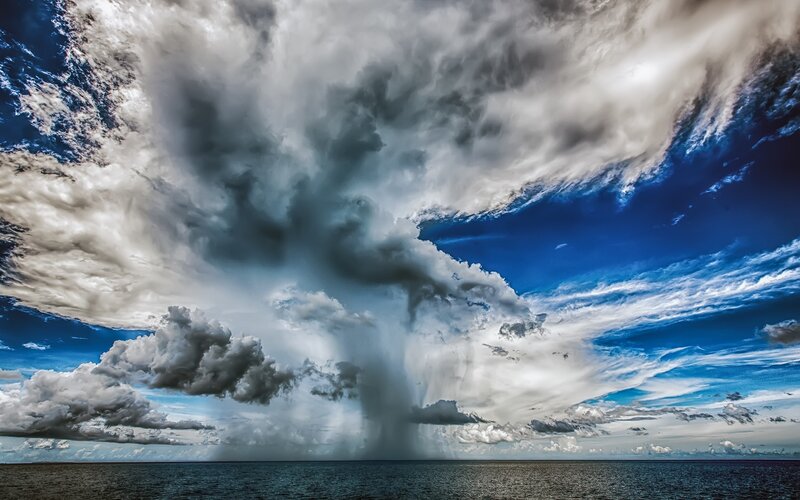 Storm over Ocean — Blue, Dramatic, Afternoon, Photograph, Clouds