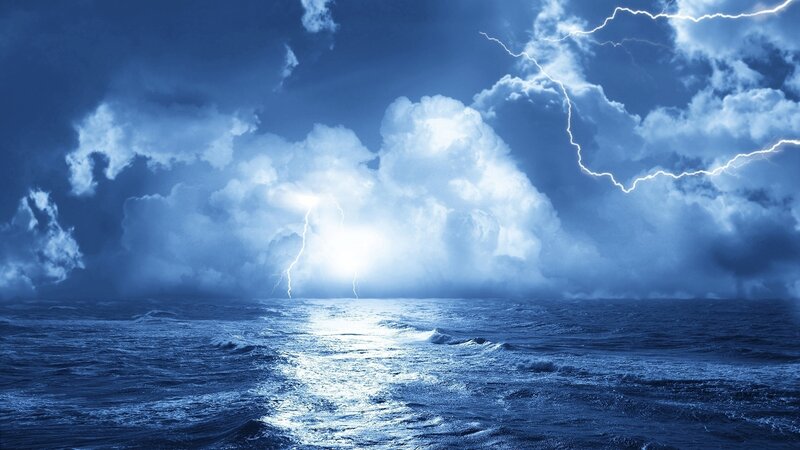 Storm over Ocean — Blue, Dramatic, Night, Digital Art