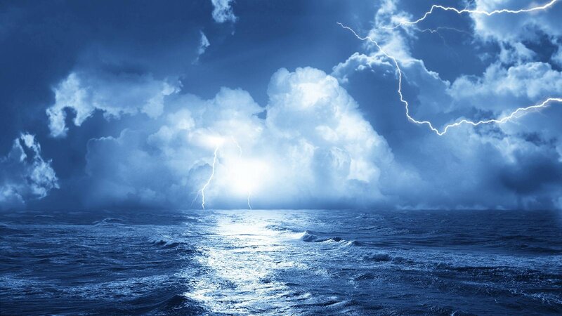 Storm over Ocean — Blue, Dramatic, Night, Photograph