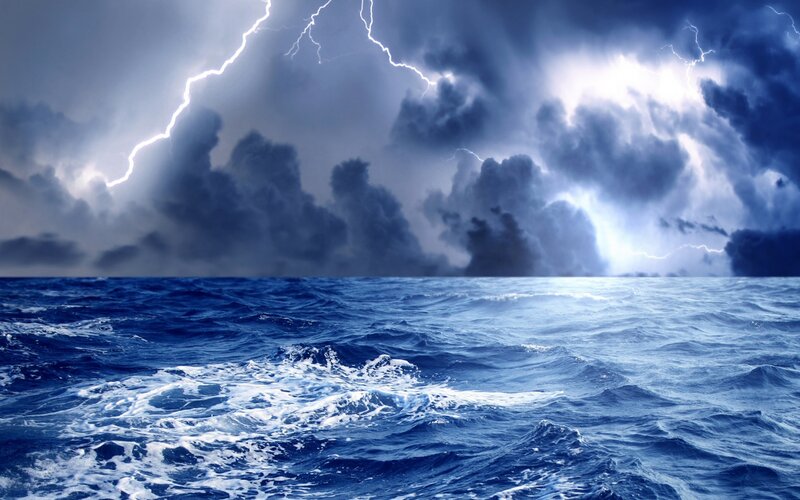 Storm over Ocean — Blue, Dramatic, Photograph