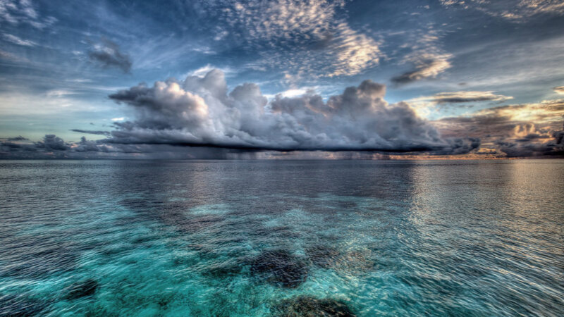 Storm over Ocean — Blue, Dramatic, Sunset, Photograph, Clouds, Rain