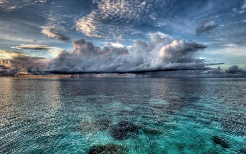 Storm over Ocean — Blue, Dramatic, Sunset, Photograph, Clouds, Sea