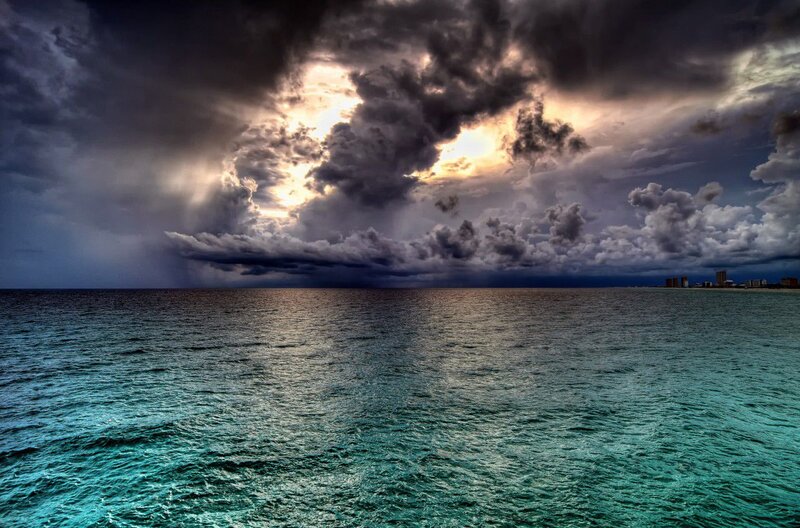 Storm over Ocean — Blue, Dramatic, Sunset, Photograph, Clouds