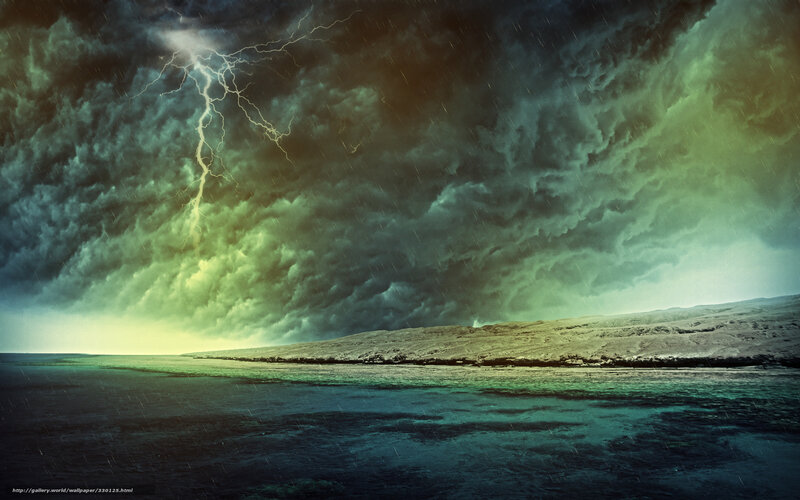 Storm over Ocean — Green, Dramatic, Night, Digital Art