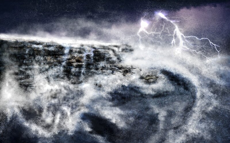 Storm over rocky cliffs