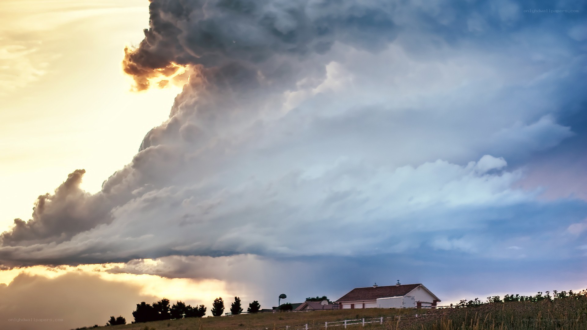 Storm over rural house