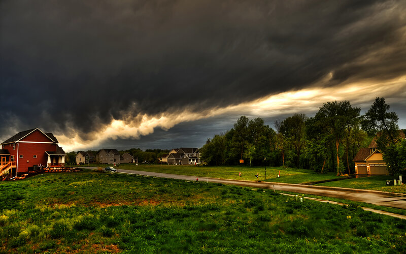 Storm over suburban neighborhood