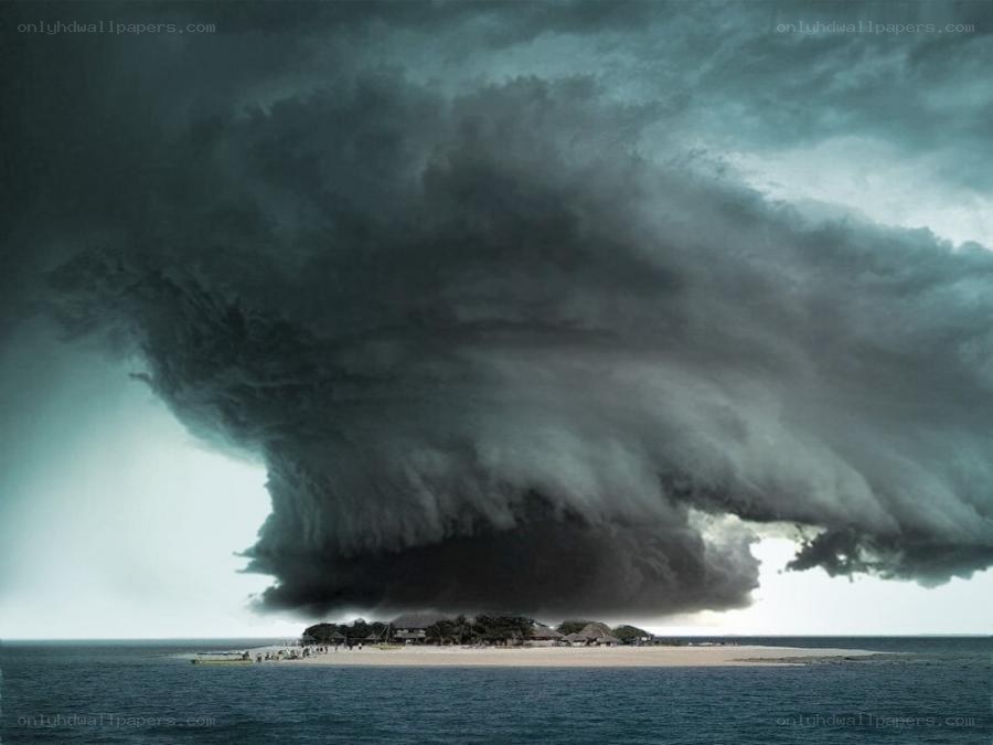 Storm over tropical island