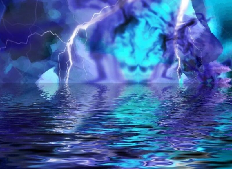 Storm over water with lightning