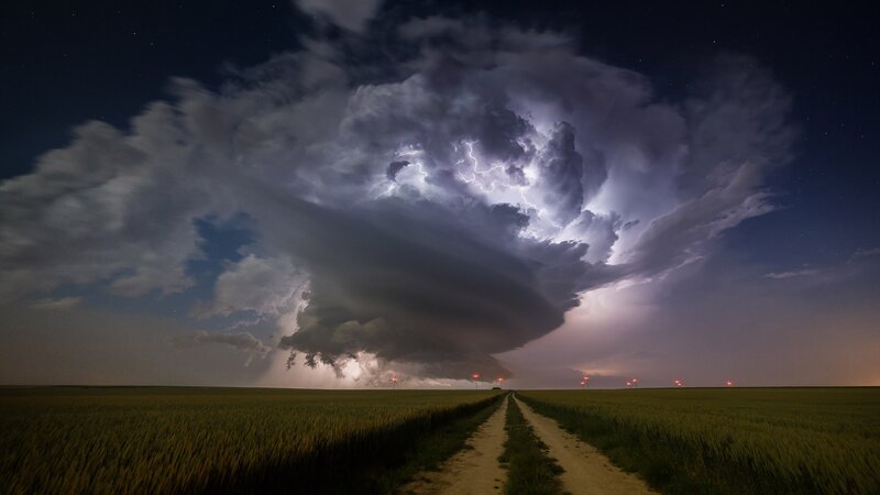 Storm over Wheat Field — Green, Dramatic, Night
