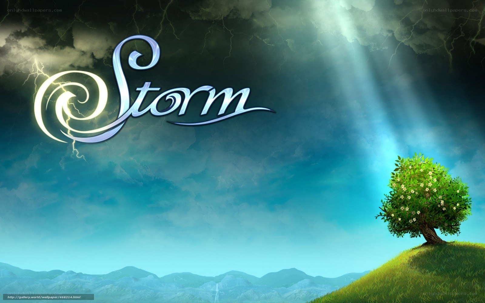 Storm with tree on hill