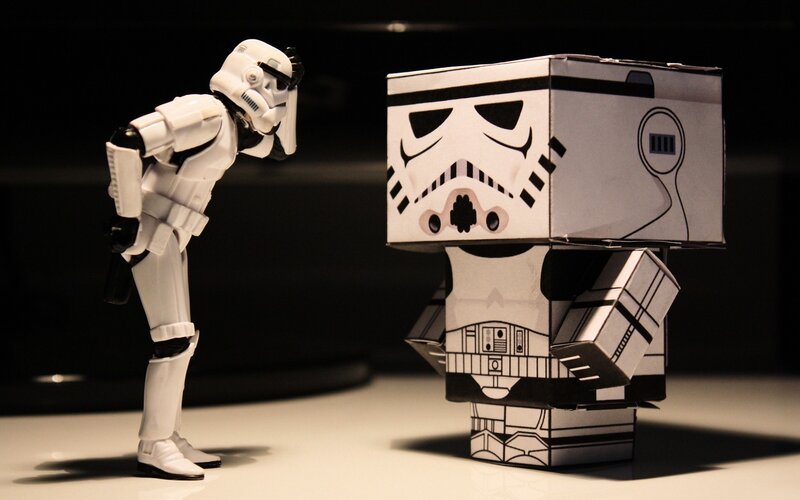 Stormtrooper action figure and paper model