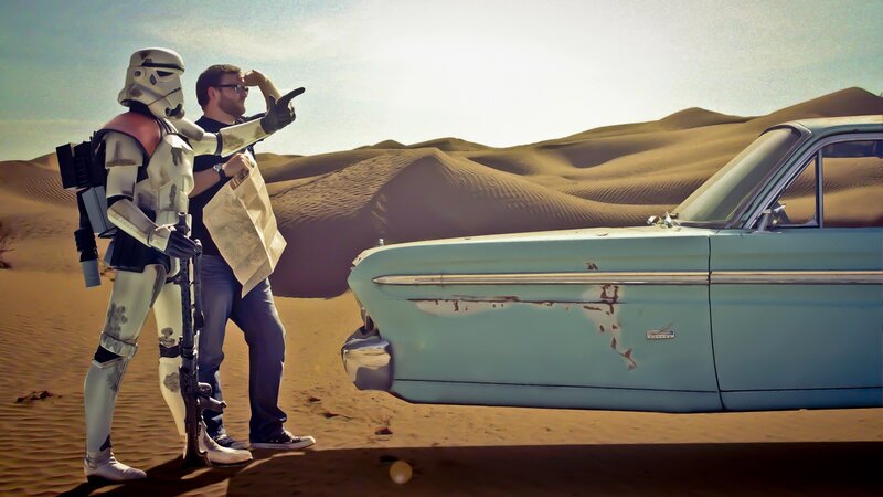 Stormtrooper and man in desert