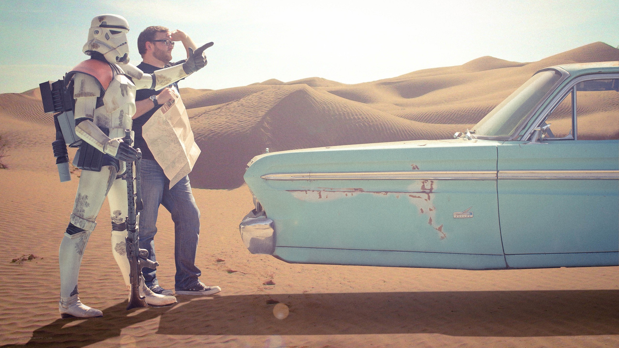 Stormtrooper and man in desert