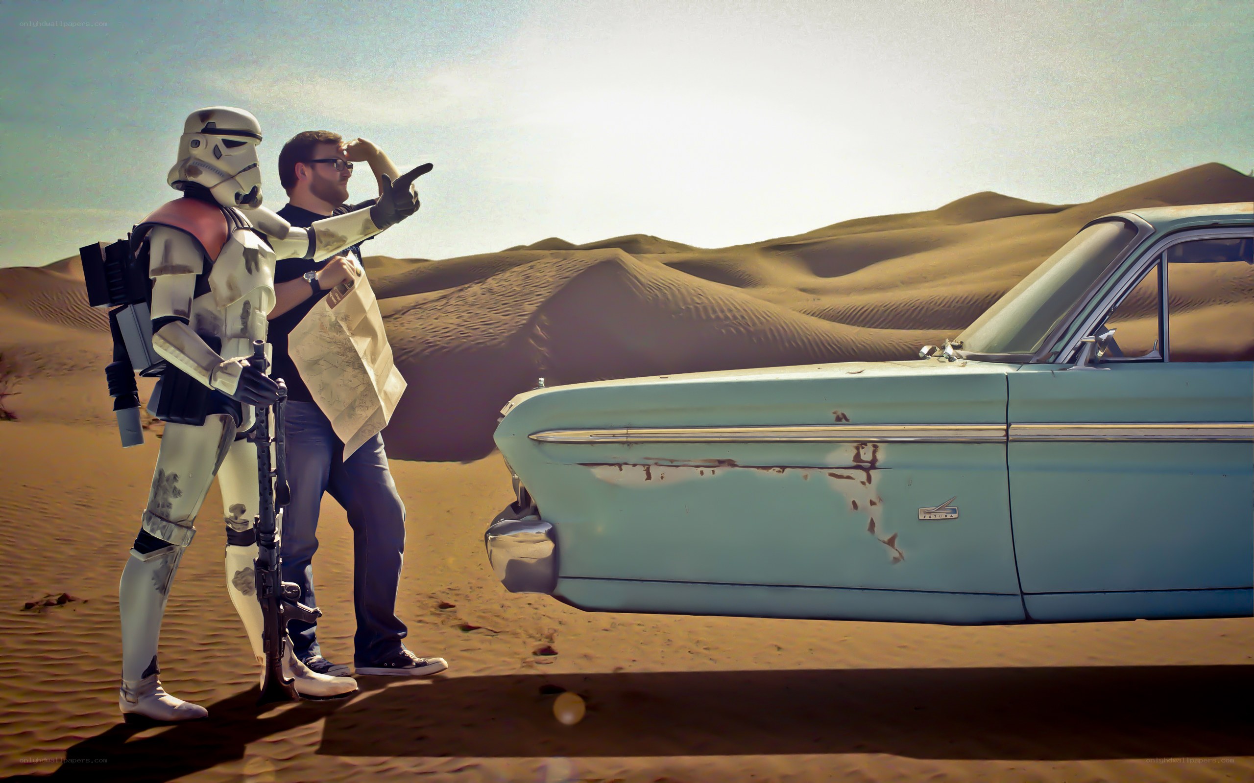 Stormtrooper and man in desert