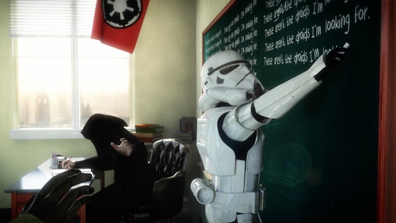 Stormtrooper at a chalkboard