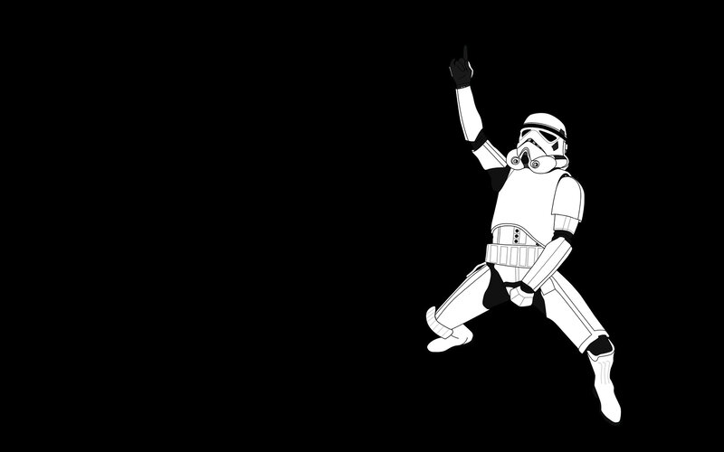 Stormtrooper Dancing — Black, Playful, Vector Art, Armored Suit