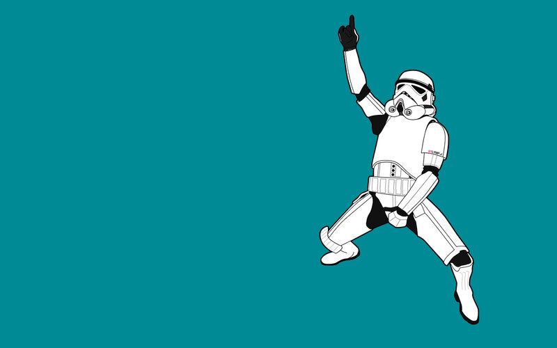 Stormtrooper Dancing — Teal, Playful, Illustration, Armored Suit, Pointing Hand, White, Black, Stlyme