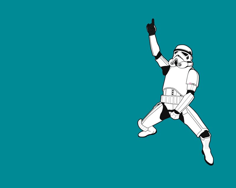 Stormtrooper Dancing — Teal, Playful, Illustration, Armored Suit