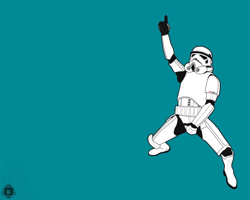 Stormtrooper Dancing — Teal, Playful, Illustration, Pointing Hand