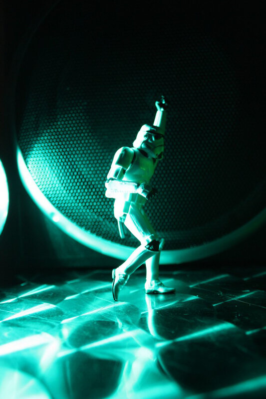 Stormtrooper dancing under green light