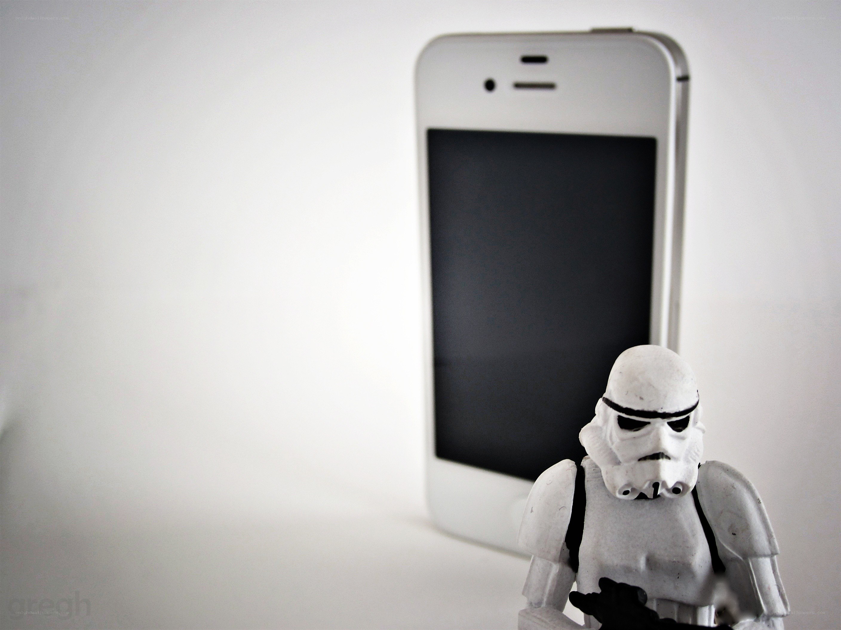 Stormtrooper figure with smartphone