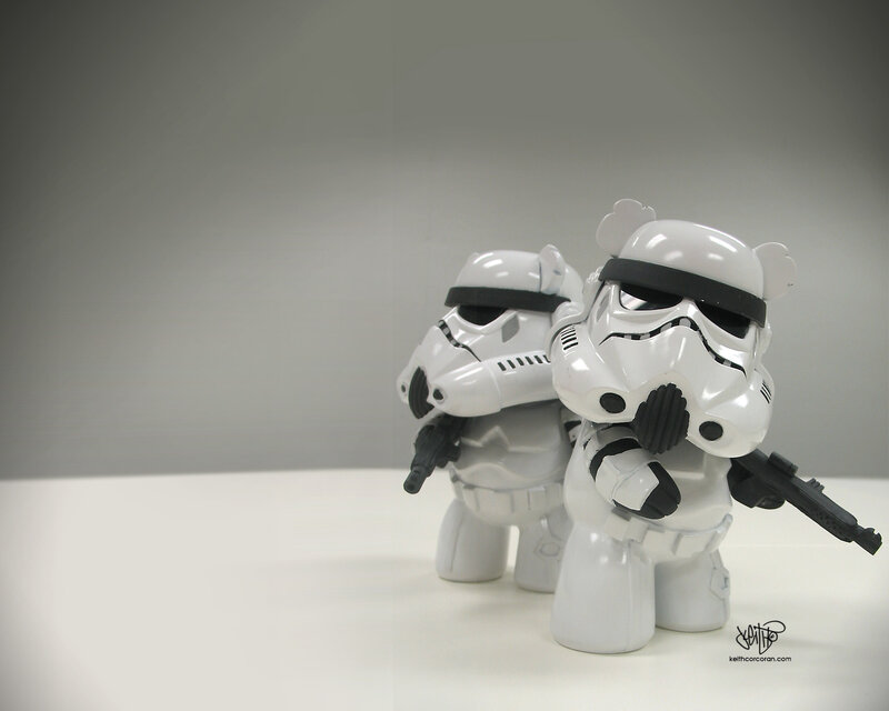 Stormtrooper figures in a line