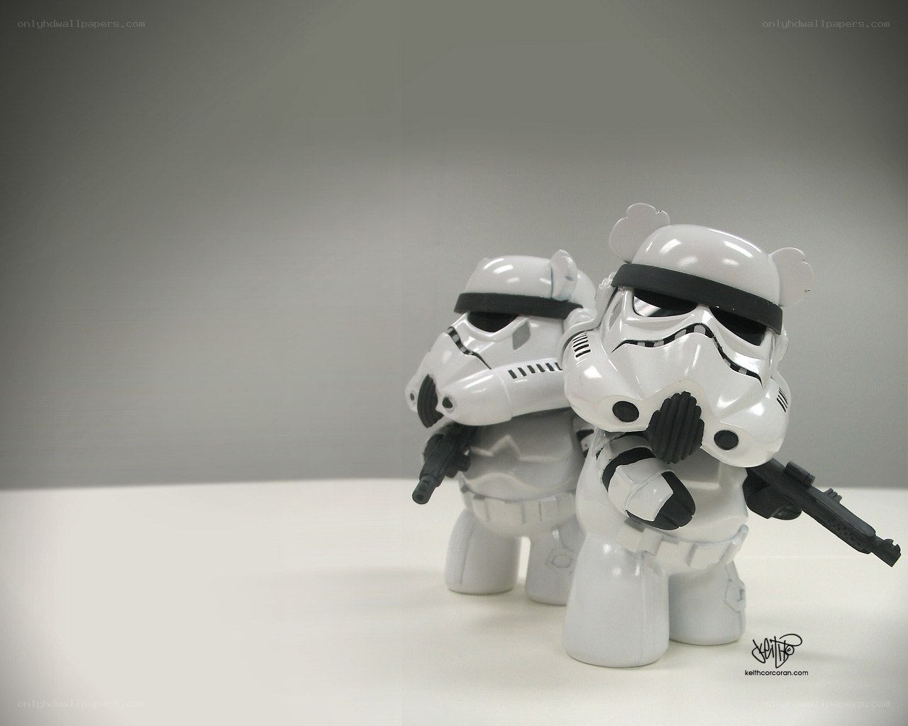 Stormtrooper figures in a line