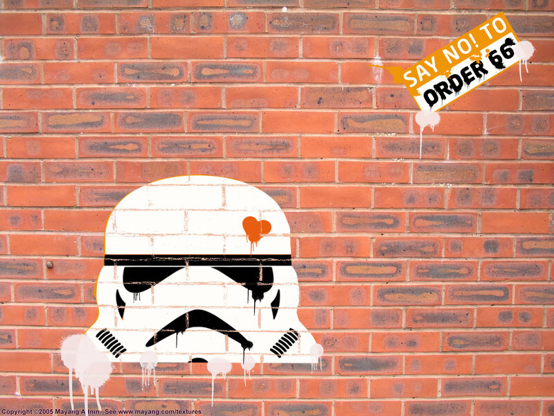 Stormtrooper graffiti on brick wall