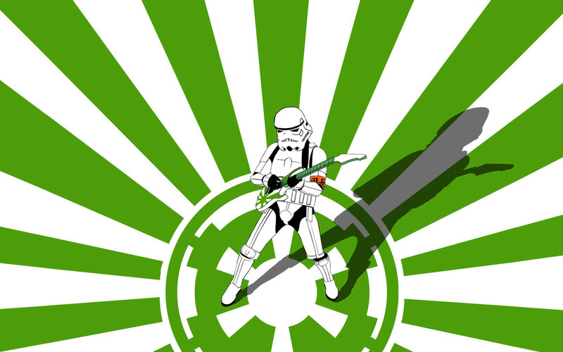 Stormtrooper guitarist on green background