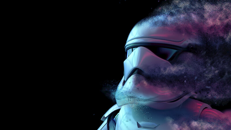 Stormtrooper Helmet — Black, Dramatic, Digital Art, Dust