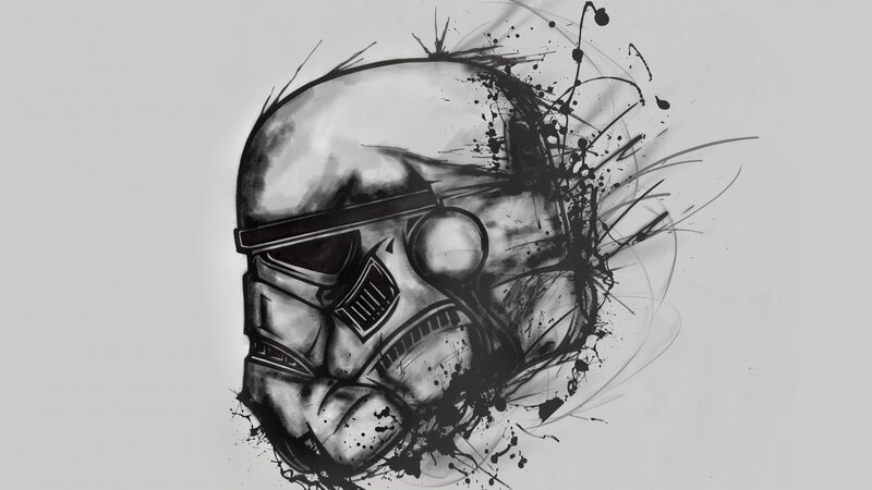 Stormtrooper Helmet — Black, Dramatic, Digital Art, Splatter