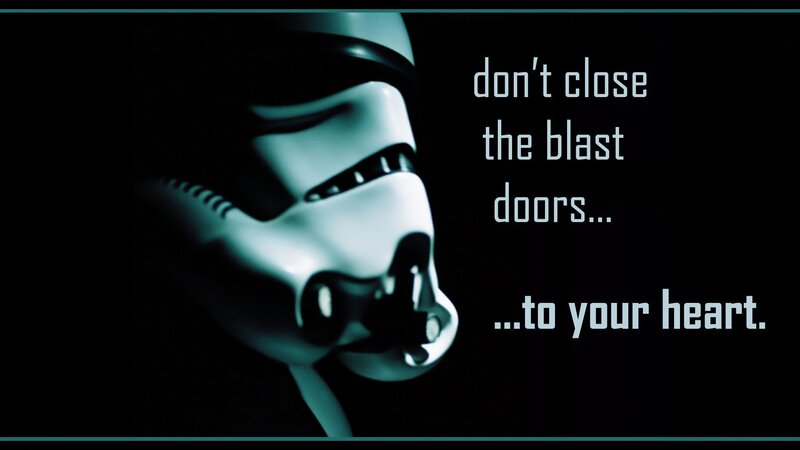 Stormtrooper Helmet — Black, Dramatic, Digital Art, Text